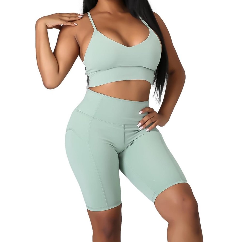 NWT Fashionable Biker Short and Sports Bra Set